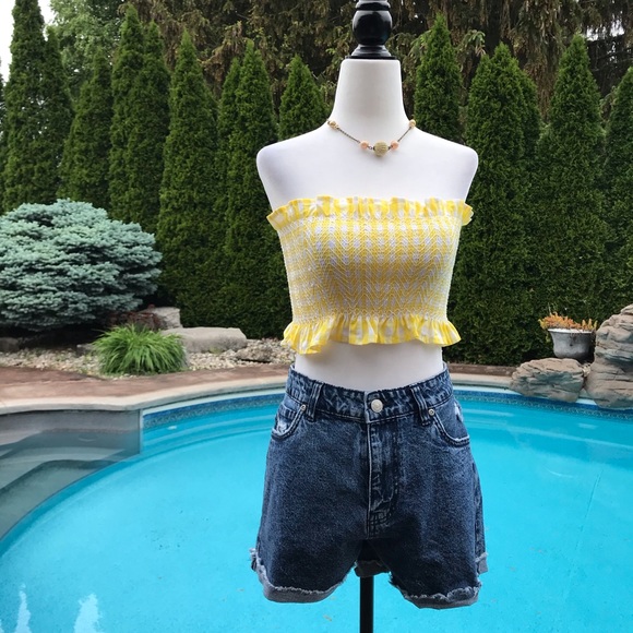 Sunny Yellow Print Smocked Summer Tube Top - Picture 3 of 6
